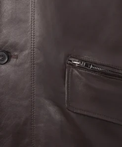 Men’s Dark Brown Double Collar Leather Coat