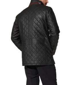 Mens Black Diamond Quilted Leather Coat