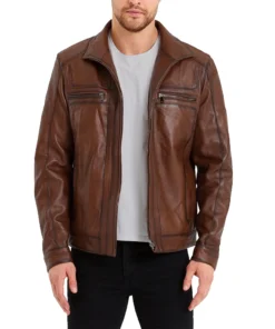 Mens Waxed Bomber Brown Leather Jacket