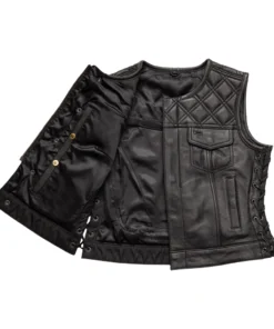 Black Leather Quilted Vest Womens