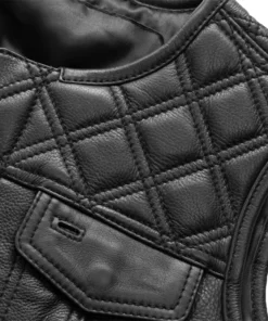 Black Leather Quilted Vest Womens