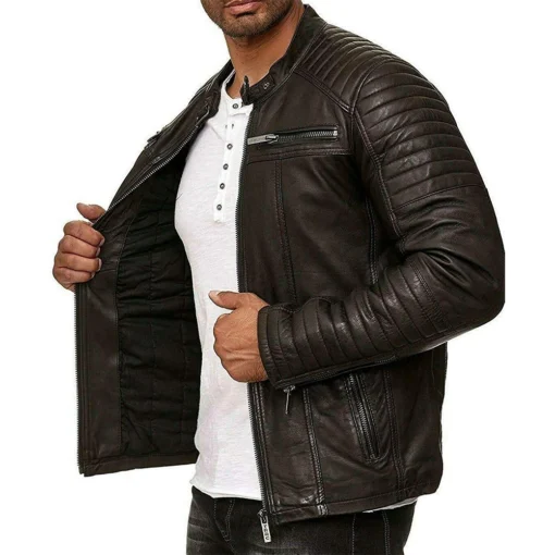 Vintage Motorcycle Cafe Racer Retro Distressed Leather Jacket