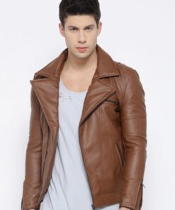 Men Brown Pu Biker Jacket