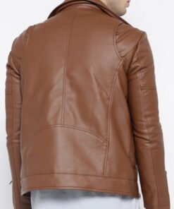 Men Brown Pu Biker Jacket