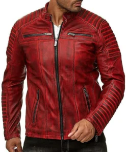 Vintage Motorcycle Cafe Racer Red Distressed Leather Jacket