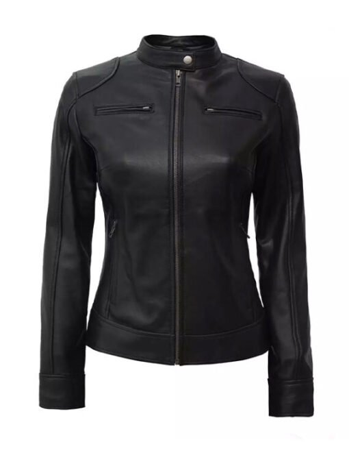 Dodge Black Leather Biker Jacket