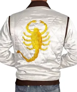 Mens White Satin Quilted Ryan Gosling Drive Jacket