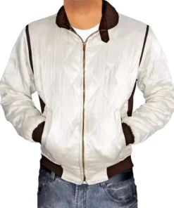 Mens White Satin Quilted Ryan Gosling Drive Jacket