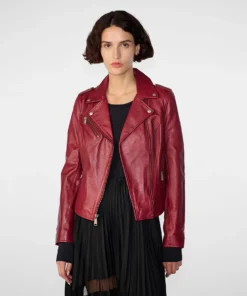 Madeline Asymmetrical Red Leather Jacket