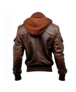 Men’s Flight Lapel Hooded Brown Leather Jacket