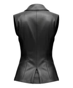 Womens Leather Vest Motorcycle Black