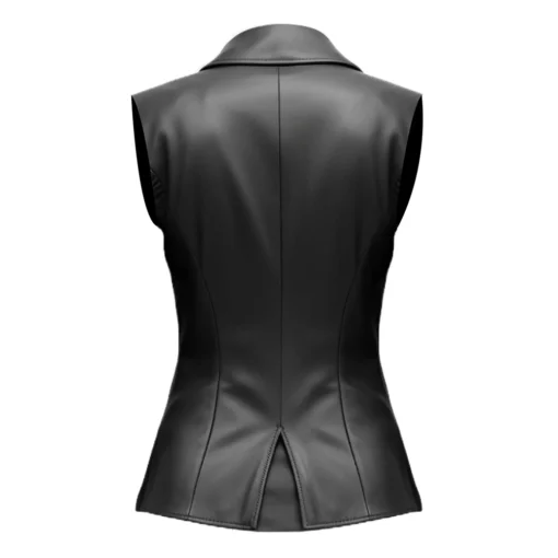 Womens Leather Vest Motorcycle Black