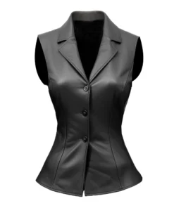Womens Leather Vest Motorcycle Black