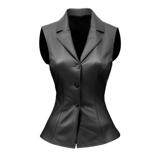 Womens Leather Vest Motorcycle Black