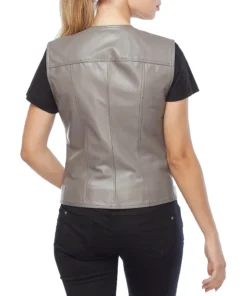 Lilly V-Neck Gray Leather Vest