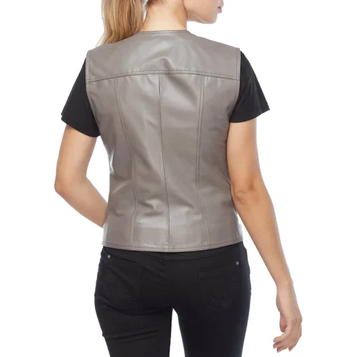 Lilly V-Neck Gray Leather Vest