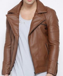 Men Brown Pu Biker Jacket