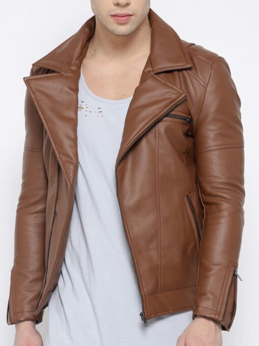 Men Brown Pu Biker Jacket