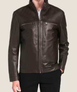 Men Lambskin Leather Bomber Jacket Dark Brown