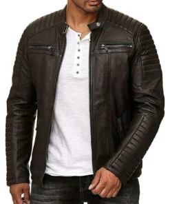 Vintage Motorcycle Cafe Racer Retro Distressed Leather Jacket