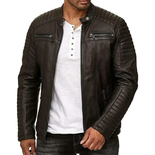 Vintage Motorcycle Cafe Racer Retro Distressed Leather Jacket