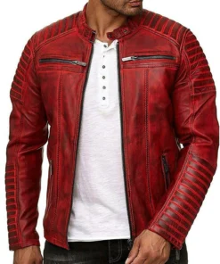 Vintage Motorcycle Cafe Racer Red Distressed Leather Jacket