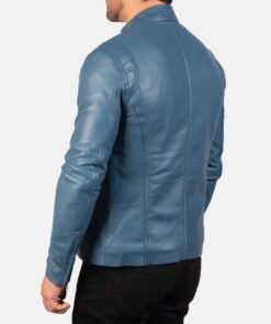 Men’s Blue Leather Cafe Racer Jacket