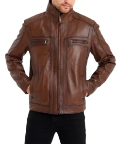 Mens Waxed Bomber Brown Leather Jacket
