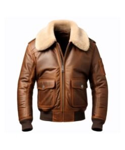 Men’s Casual Brown Aviator Fur Leather Jacket