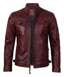 Mens Maroon Quilted Biker Jacket