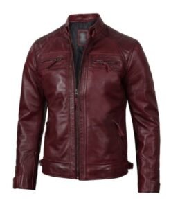 Mens Maroon Quilted Biker Jacket