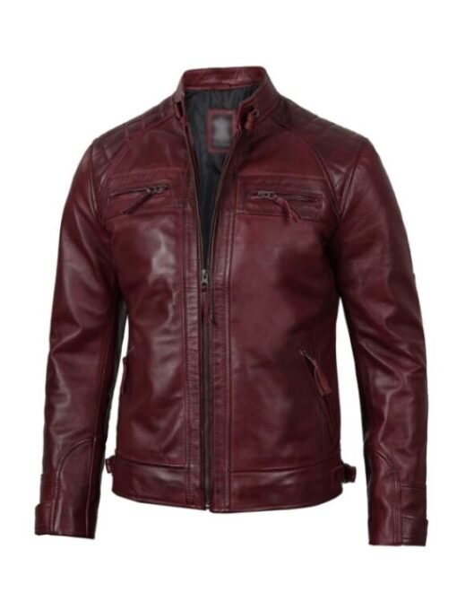Mens Maroon Quilted Biker Jacket
