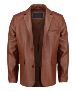 Men’s Slim fit Notched Lapel Brown Leather Blazer