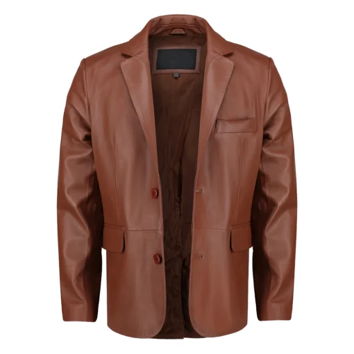 Men’s Slim fit Notched Lapel Brown Leather Blazer