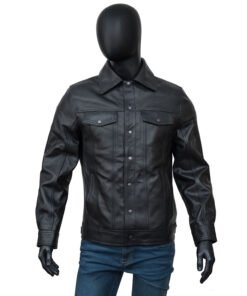 Mens Turn Down Black Leather Jacket