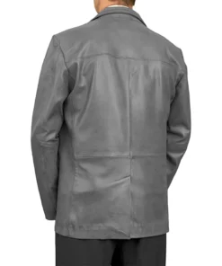 Men’s Two Buttoned Gray Leather Blazer