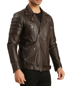 Quilted Brown Moto Leather Jacket Mens