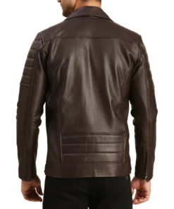 Quilted Brown Moto Leather Jacket Mens