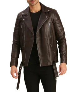Quilted Brown Moto Leather Jacket Mens