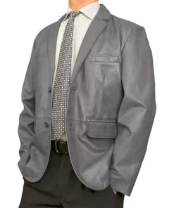 Men’s Two Buttoned Gray Leather Blazer