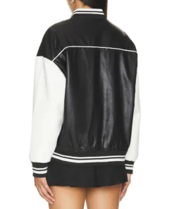 Black and White Varsity Bomber Leather Jacket Women’s