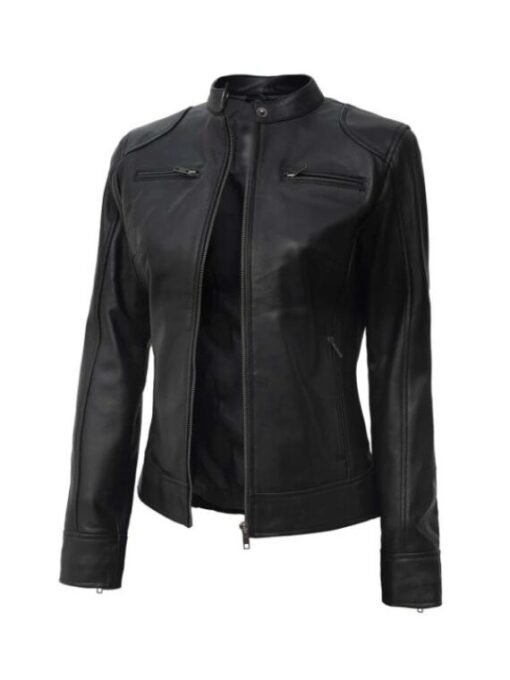 Dodge Black Leather Biker Jacket