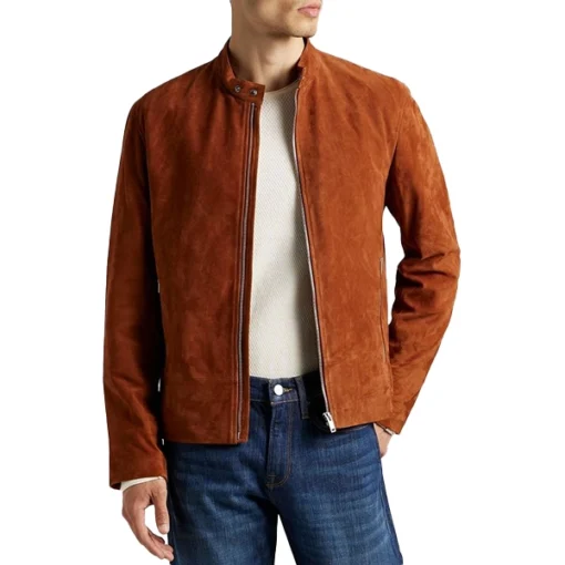 Mens Rusted Brown Suede Leather Jacket
