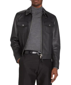 Black Zip Up Western Mens Leather Jacket