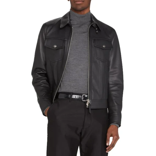 Black Zip Up Western Mens Leather Jacket