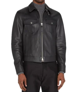 Black Zip Up Western Mens Leather Jacket