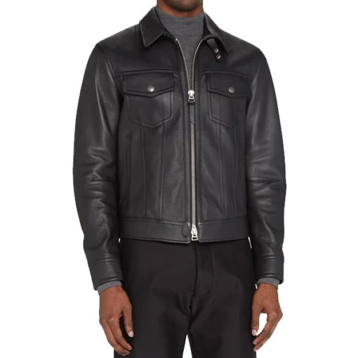 Black Zip Up Western Mens Leather Jacket