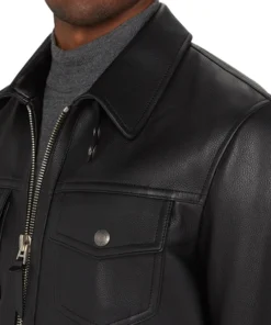 Black Zip Up Western Mens Leather Jacket