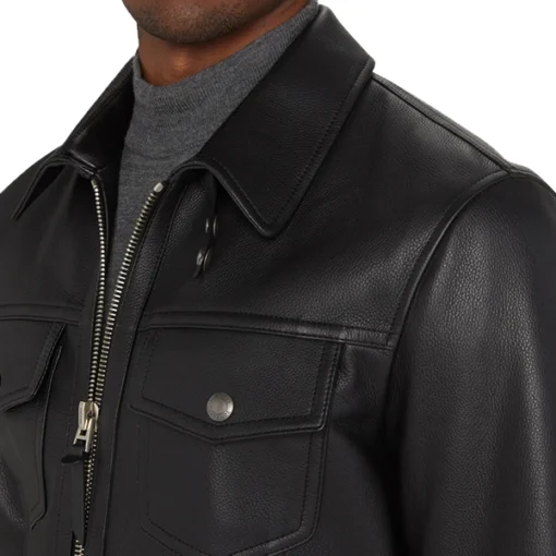 Black Zip Up Western Mens Leather Jacket