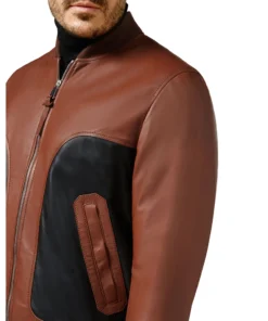 Men’s Brown and Black Bomber Leather Jacket